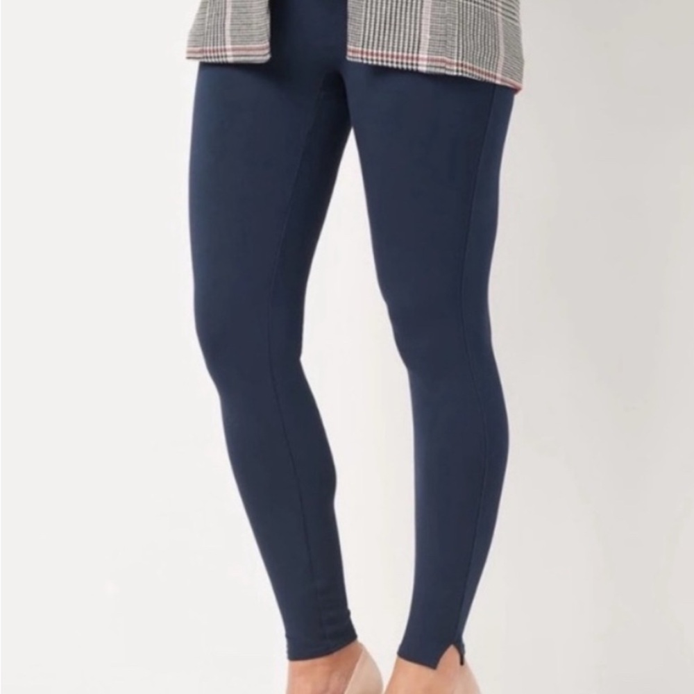 SPANX Navy PONTE PERFECT ANKLE Slit Hem Leggings